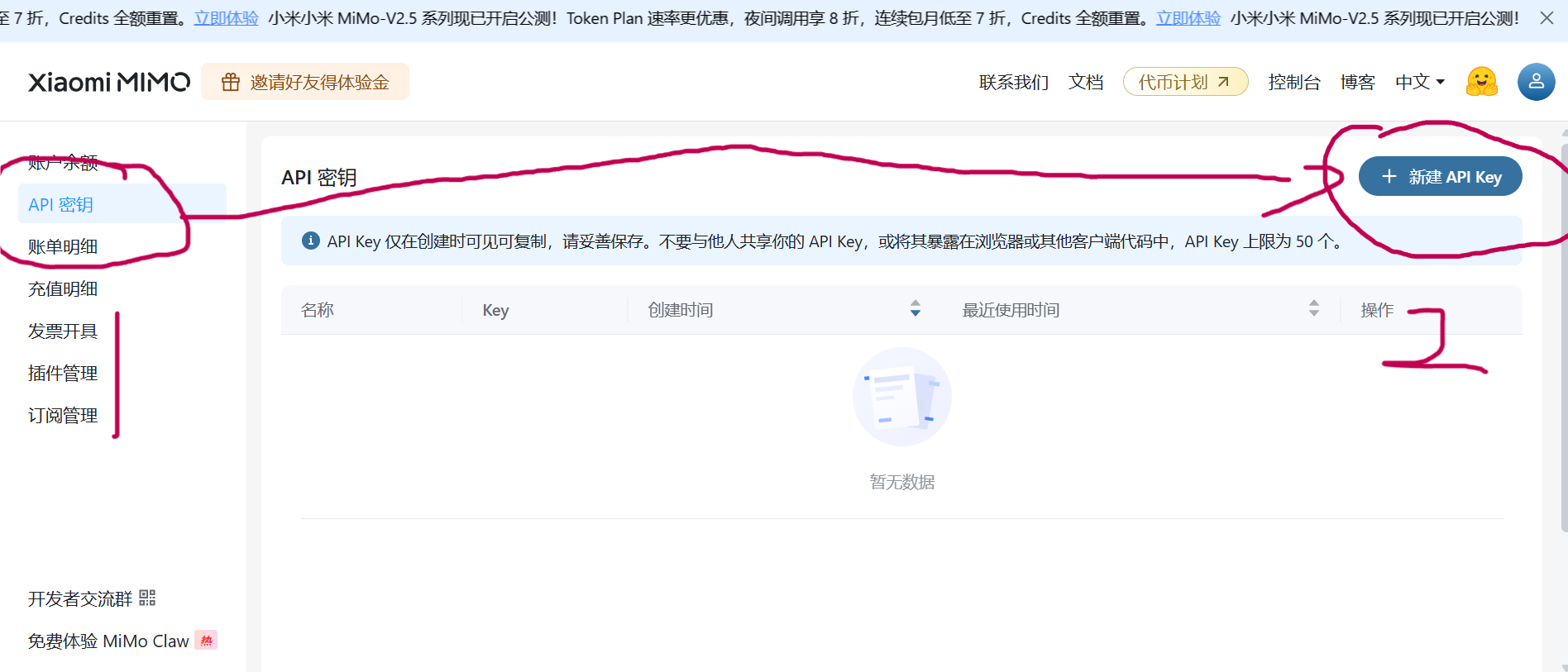 创建并保存 API Key